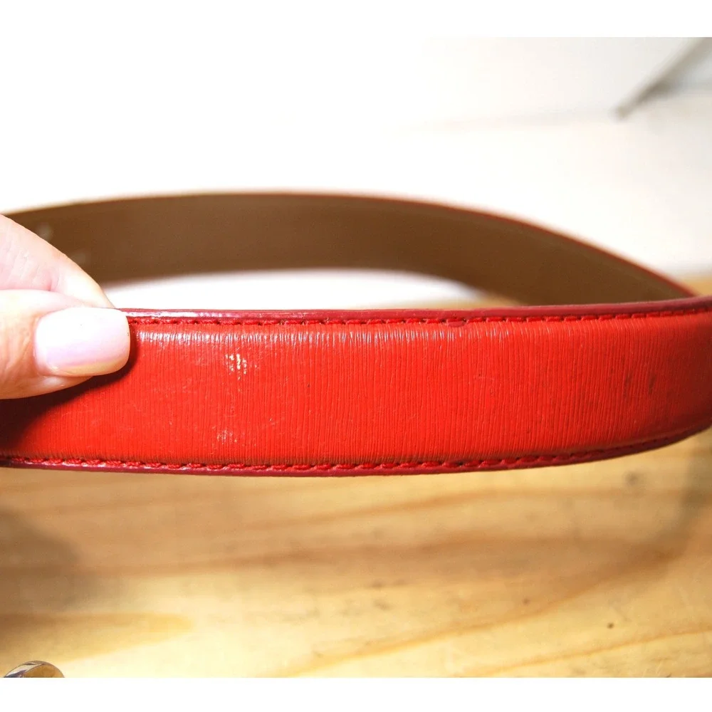 Vintage Red Ratchet Belt Men's 36 Italian Caros Faux‎ Leather Vegan